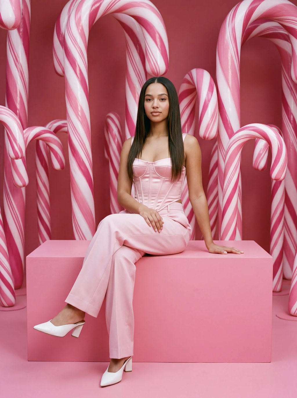 Candy Cane Lane, an AI generated candy editorial portrait