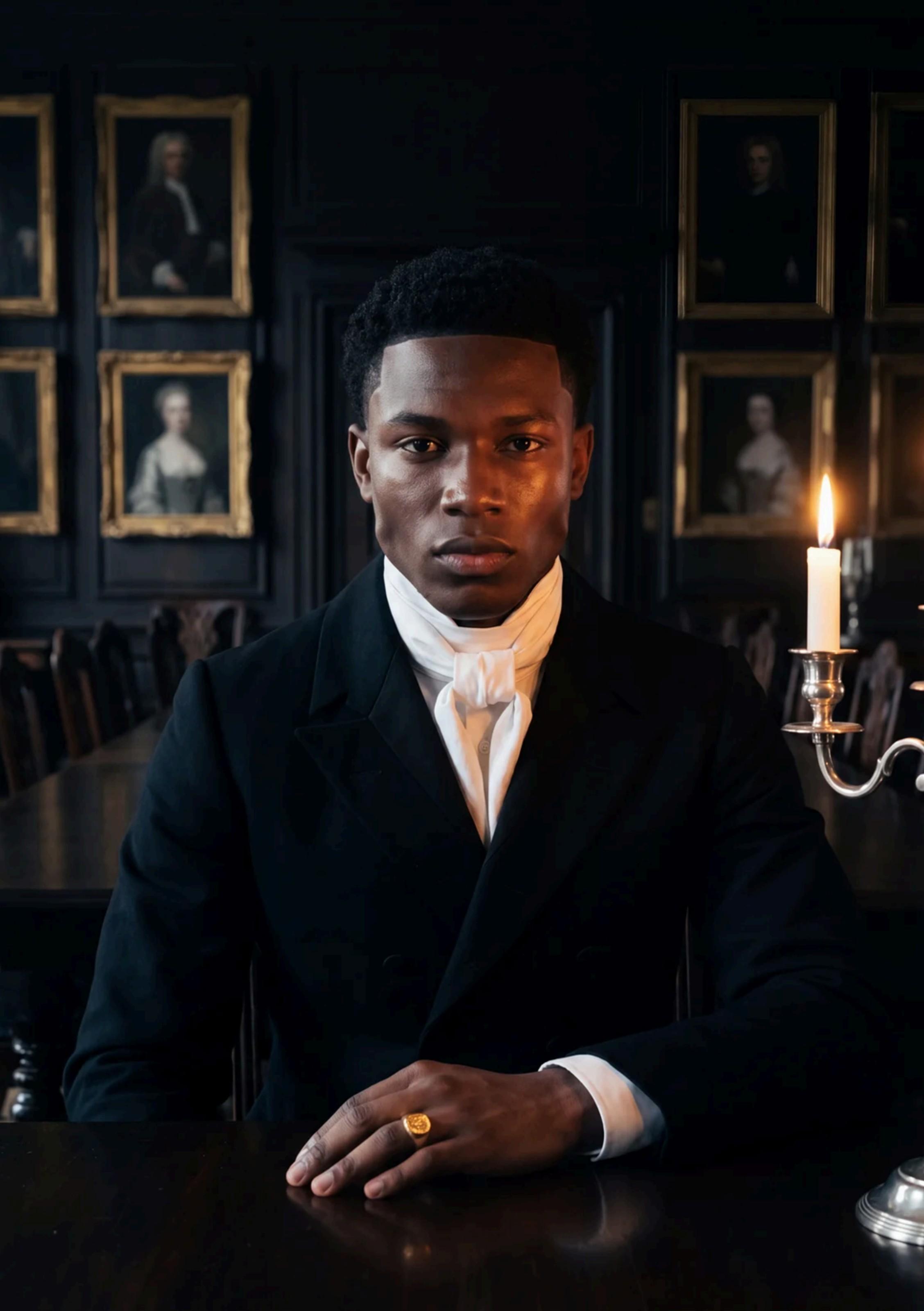 The Heir, an AI generated Regency editorial portrait