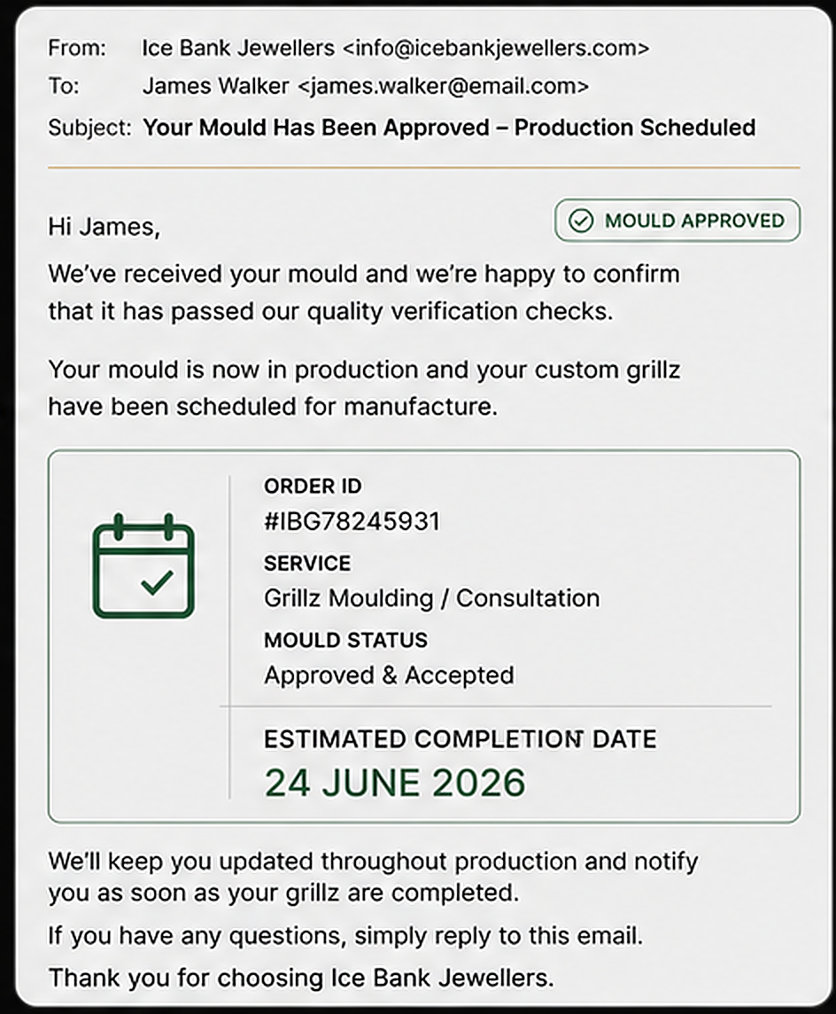 Automated branded confirmation email with the estimated completion date