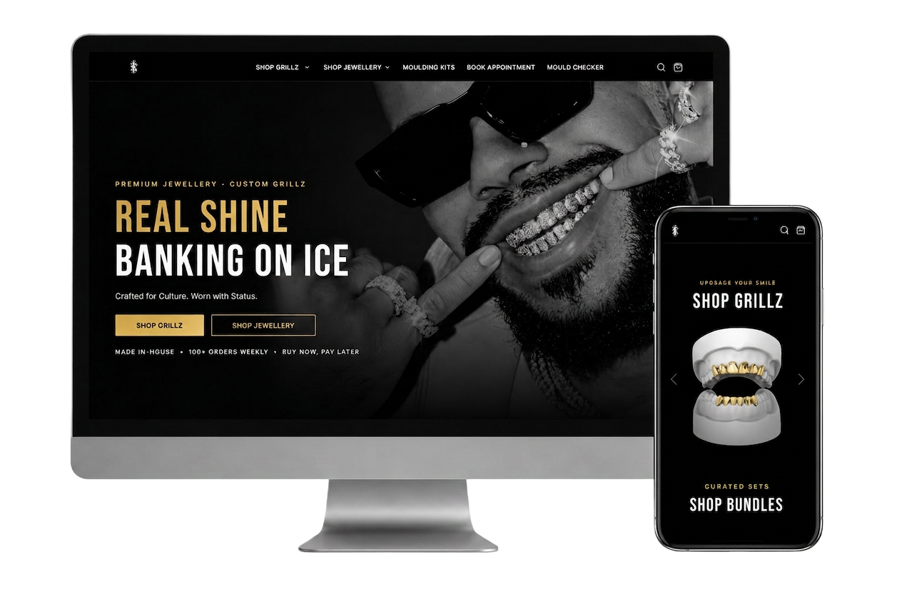 Ice Bank Jewellers website shown on desktop and mobile