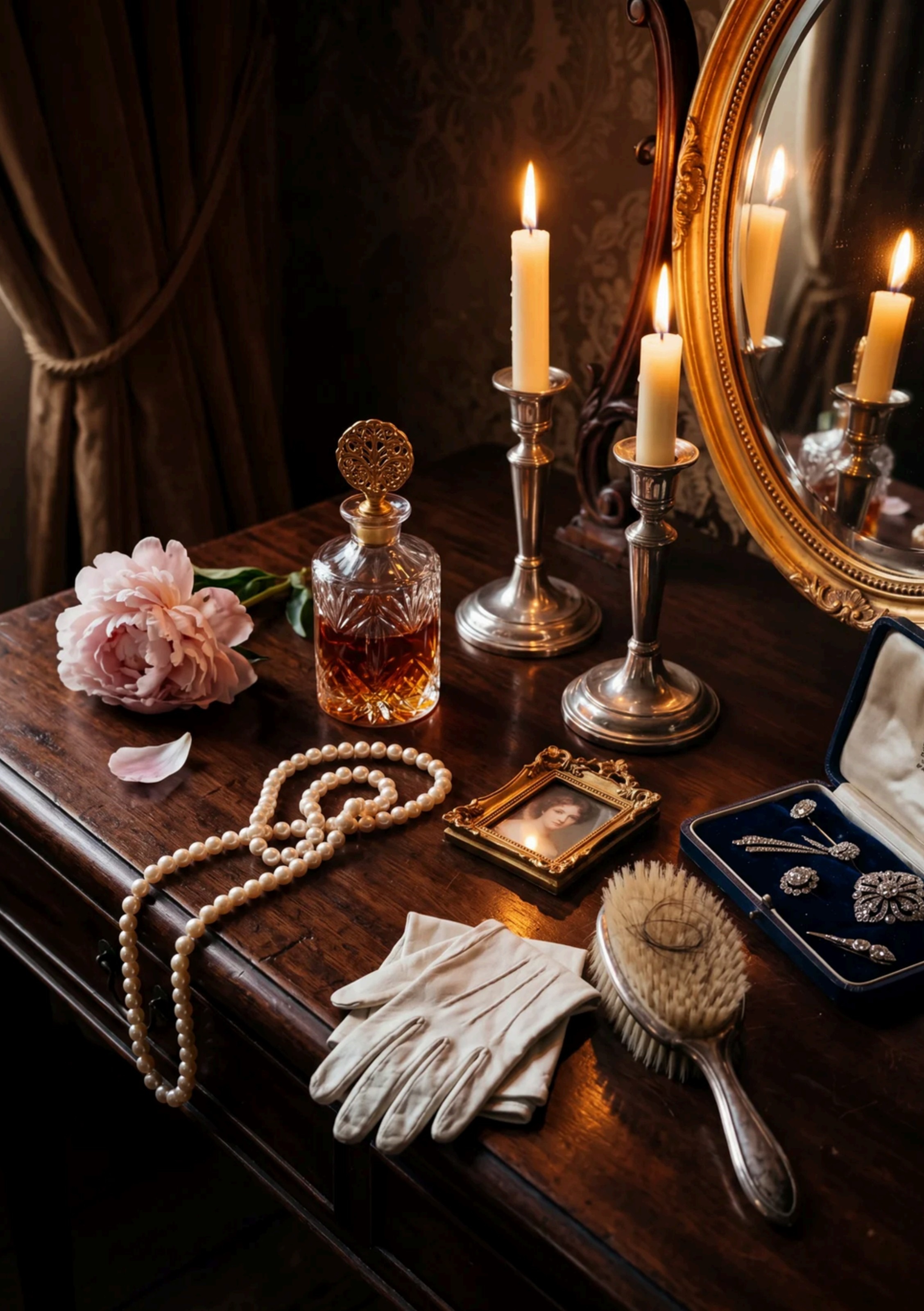 The Dressing Table, an AI generated Regency editorial portrait